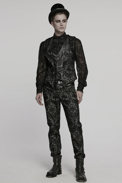 Black V Collar Long Sleeves Embroidery Gothic Vest
