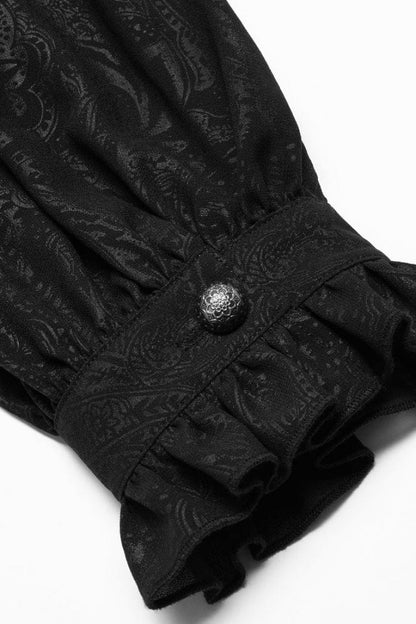 Black Stand Collar Ruffle Embroidery Gothic Blouse