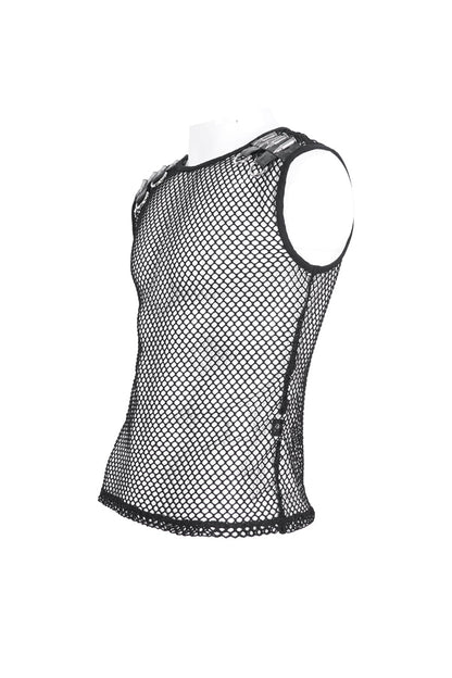 Black Round Collar Mesh Gothic Vest