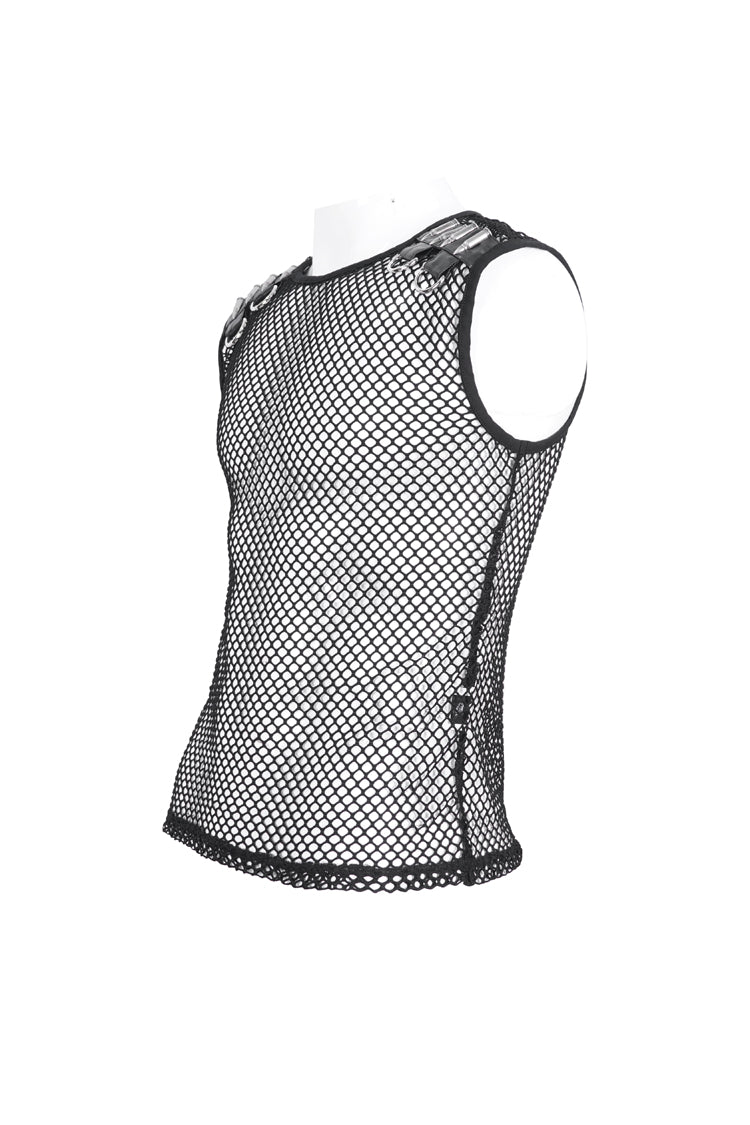 Black Round Collar Mesh Gothic Vest