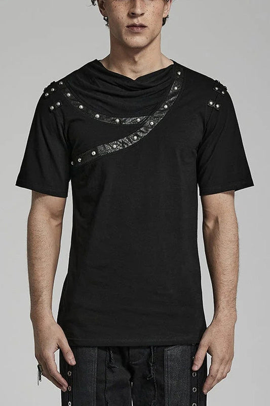 Black Short Sleeves Asymmetric Daily Steampunk T-shirt