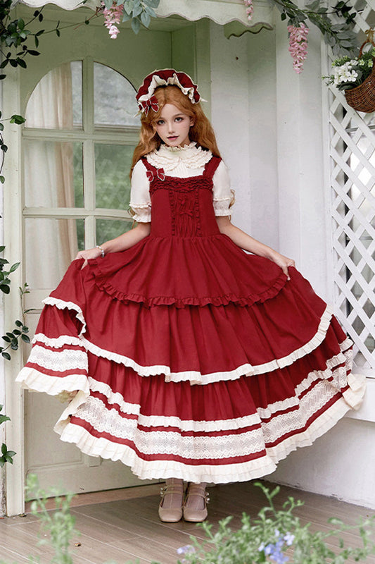 Red [lily] Multi-layered Ruffle Lace Classic Lolita Jsk Dress