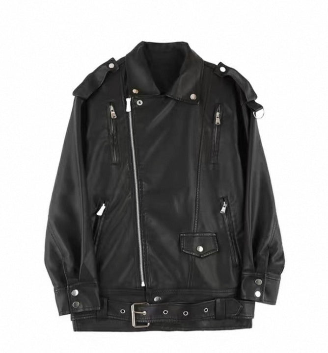 Oversized Leather Jacket Black
