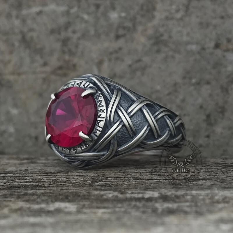 Celtic Knot Viking Rune Zircon Sterling Silver Ring