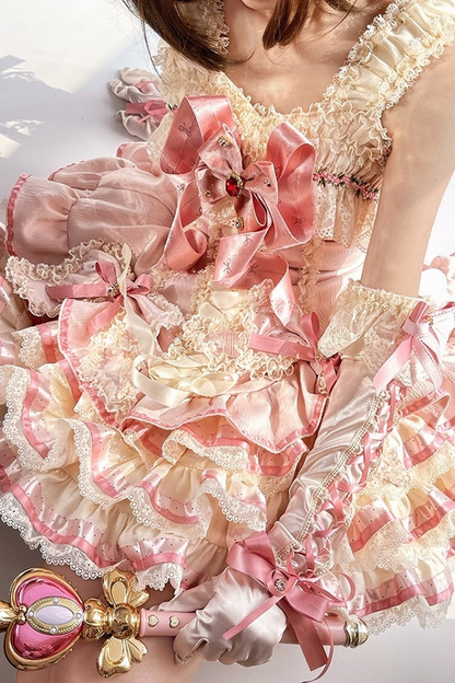 [pre-order Deadline: April 30] Sweet Pink Lolita Lace Ribbon Corset Tiered Jsk Dress