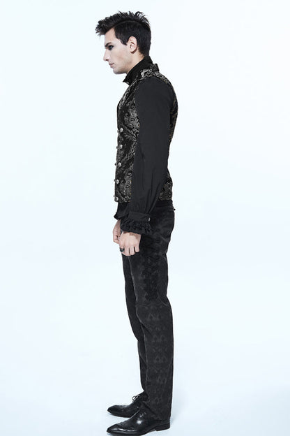 Black/silver Palace Short Big Jacquard Pattern Gothic Waistcoat