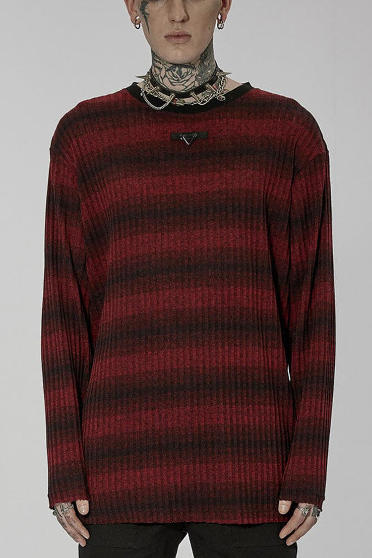 Round Collar Long Sleeves Striped Print Steampunk Sweater 2 Colors