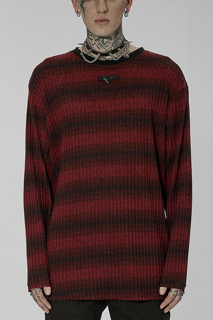 Round Collar Long Sleeves Striped Print Steampunk Sweater 2 Colors