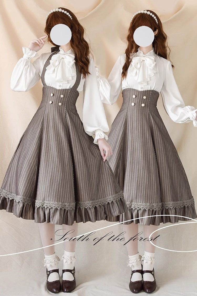 [south of the Forest] Halterneck Stripe Print Ruffle Classic Lolita Jsk Dress 4 Colors