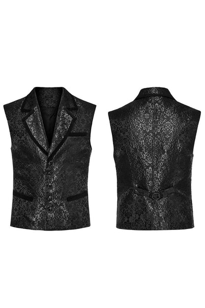 V Collar Sleeveless Print Gem Four Button Stitching Gothic Vest 2 Colors