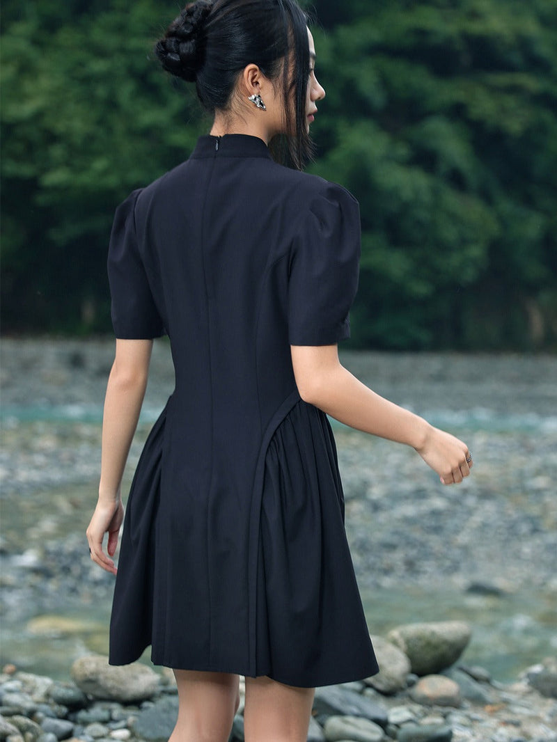 Jacquard Retro Puff Sleeve Chinese-style Dress