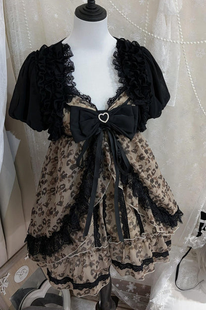 Leopard Ribbon Jewel Lace Camisole Top + Outerwear