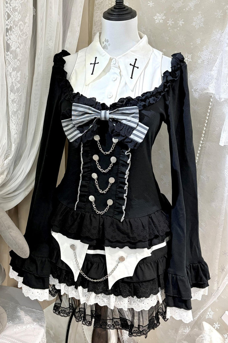 Cross Chain Flare Sleeve Top + Tiered Skirt