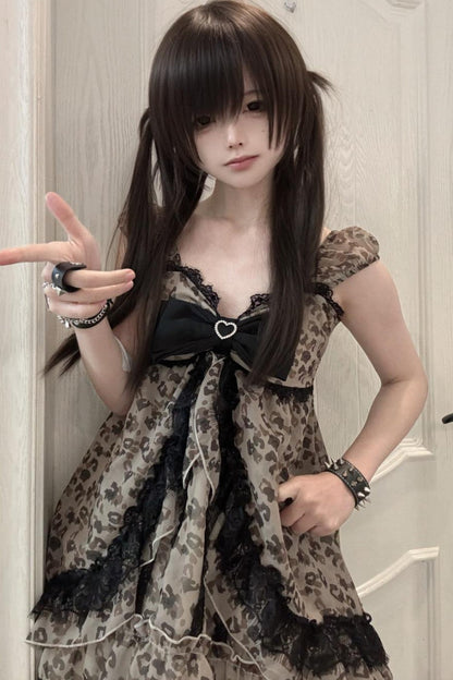Leopard Ribbon Jewel Lace Camisole Top + Outerwear