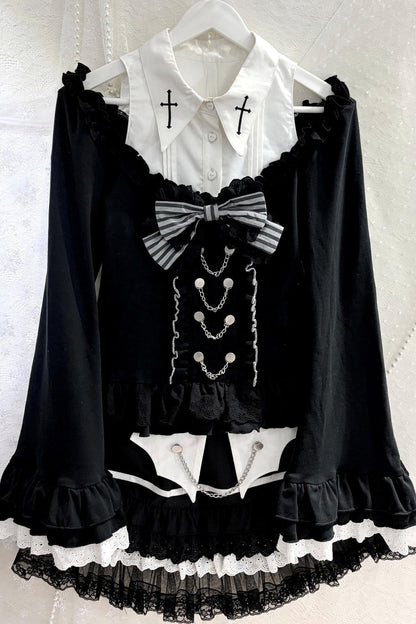 Cross Chain Flare Sleeve Top + Tiered Skirt