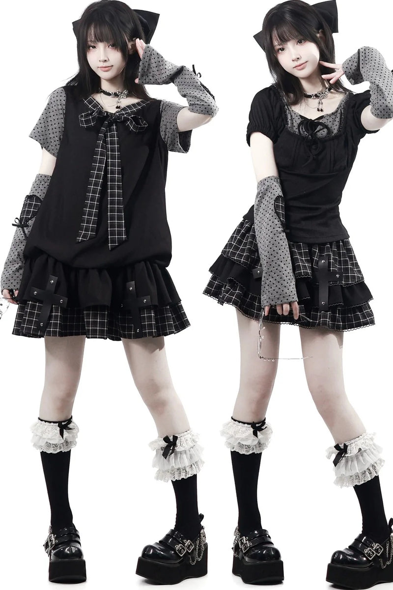 Cross Checked Doll Dress + Top + Skirt