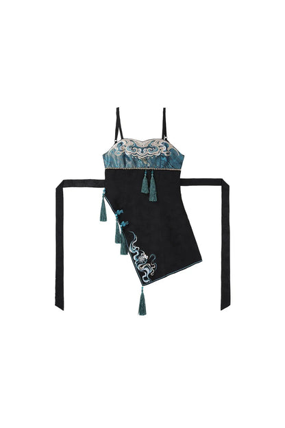 Cyberpunk Chinese-style Lolita Top + Strapped Dress + Skirt + Leg Covers