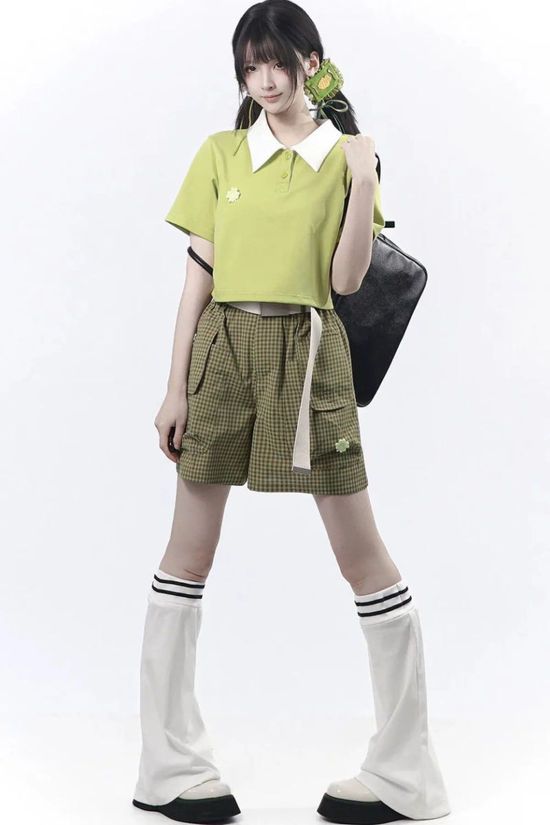 Lucky Clover Green Plaid Summer Set