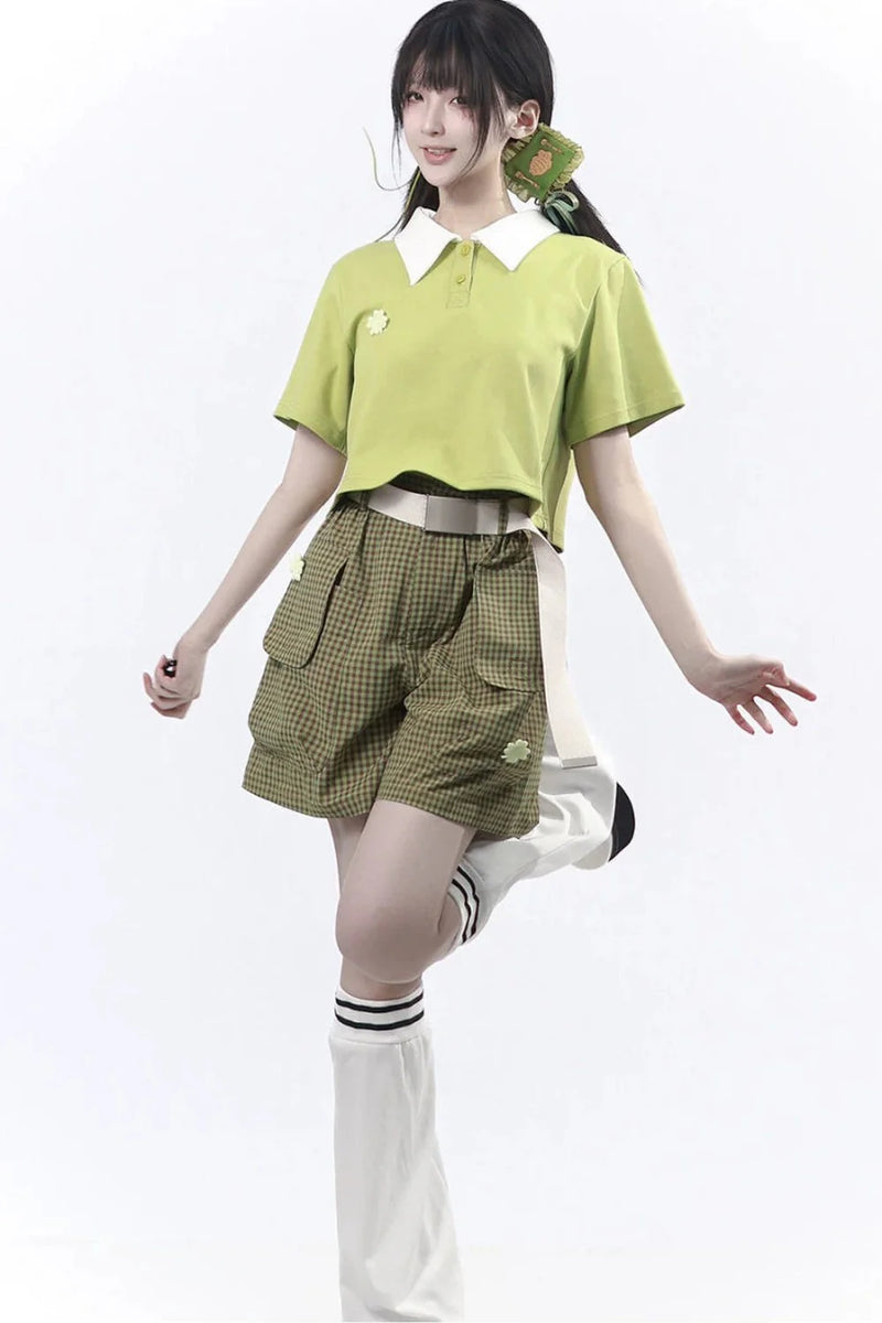 Lucky Clover Green Plaid Summer Set