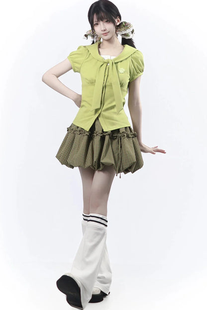 Lucky Clover Green Plaid Summer Set