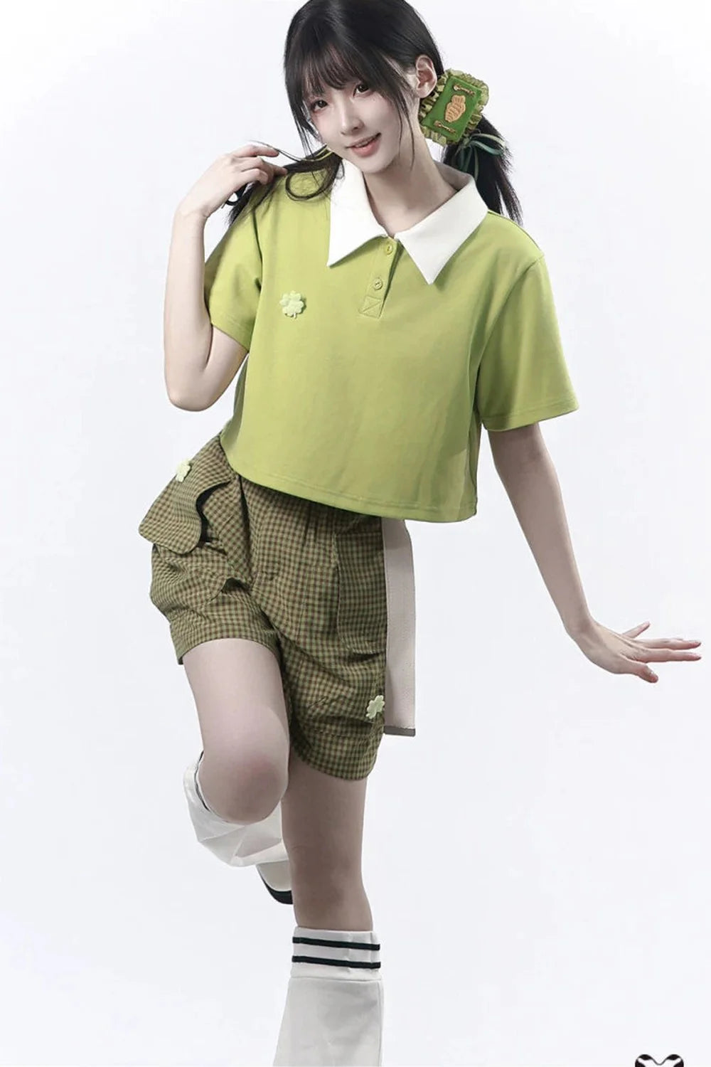 Lucky Clover Green Plaid Summer Set