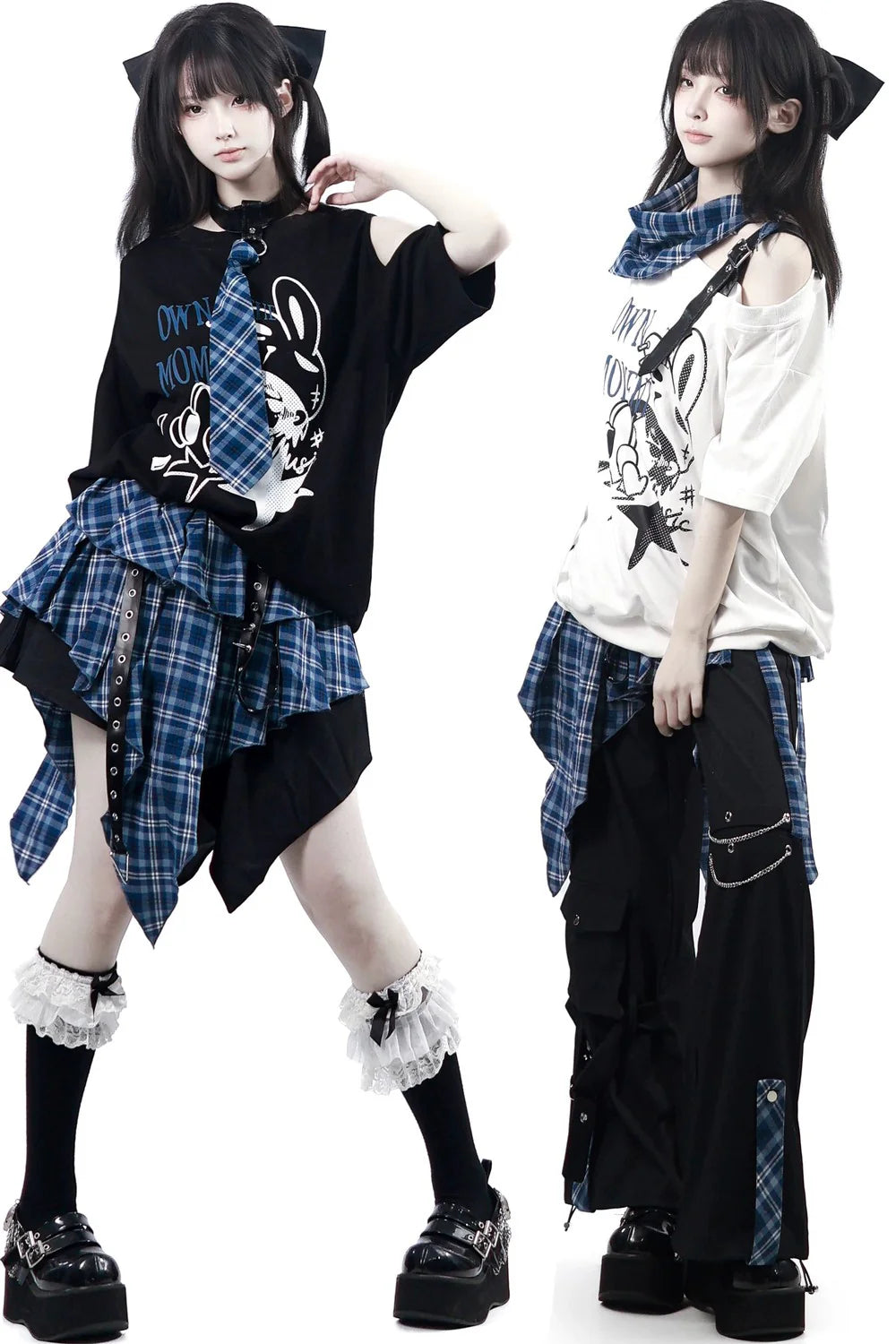 Subculture Punk Dark Kawaii Top + Skirt + Pants