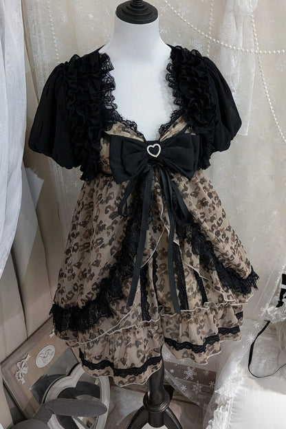 Leopard Ribbon Jewel Lace Camisole Top + Outerwear