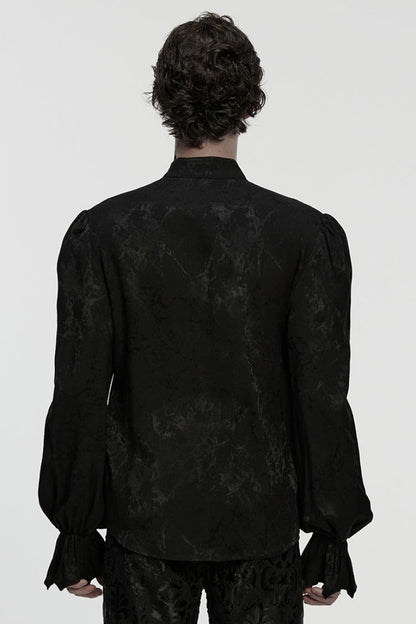 Black Stand Collar Long Puff Sleeves Print Asymmetric Gothic Blouse