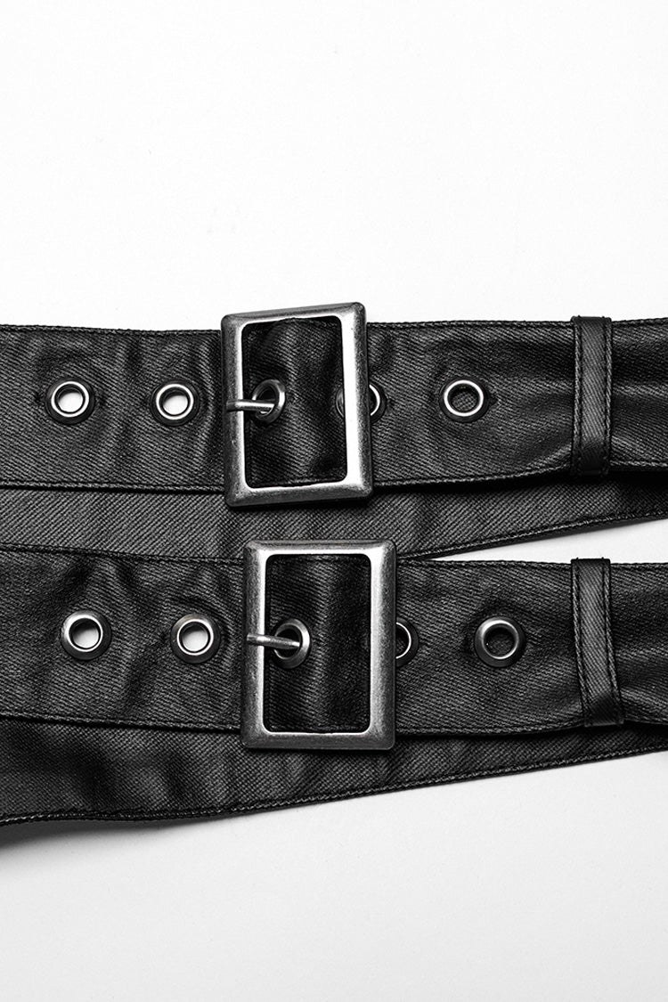 Black Stand Collar Asymmetric Rivet Buckle Punk Faux Leather Harness