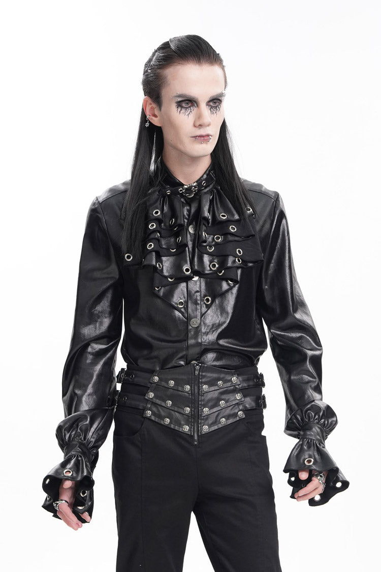 Black Long Sleeves Eyelets Buckle Gothic Blouse