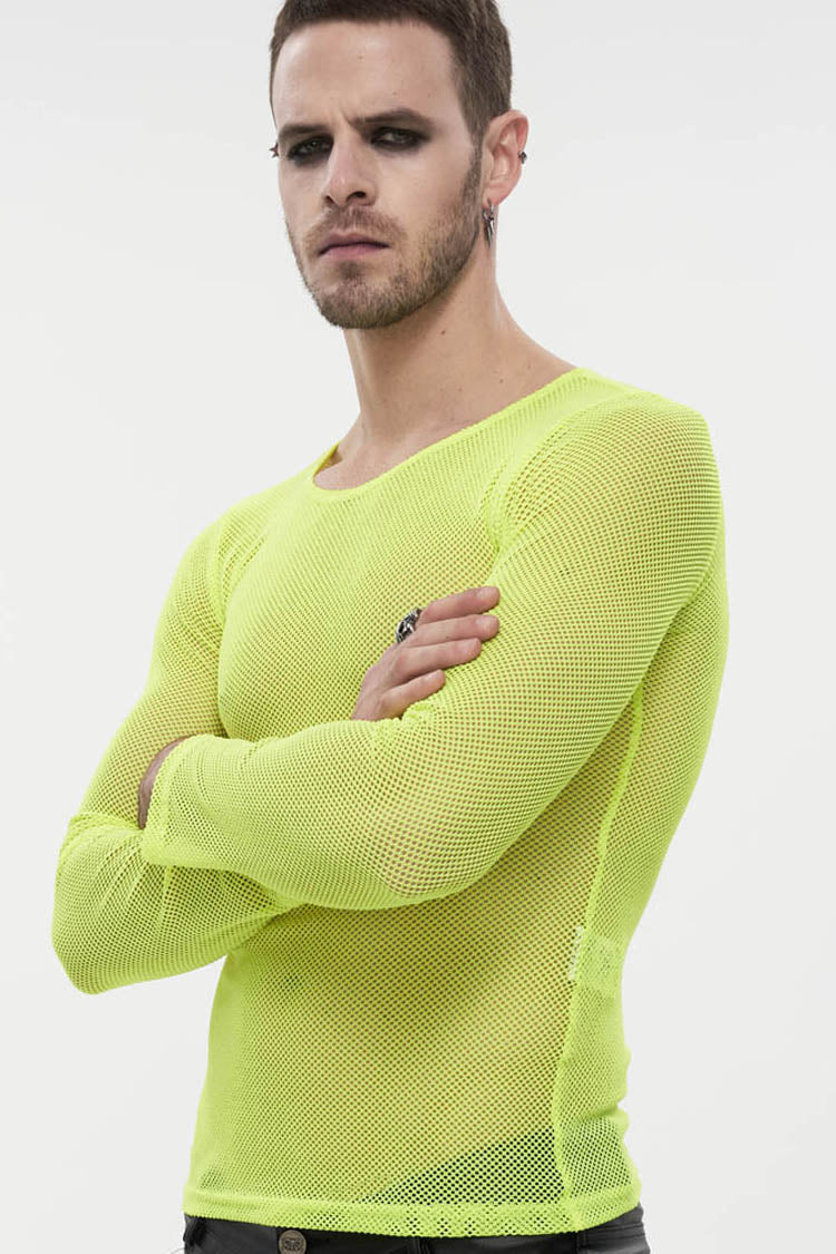 Ellow Gothic Elasticity High Neck Long Sleeve Mesh Shirt