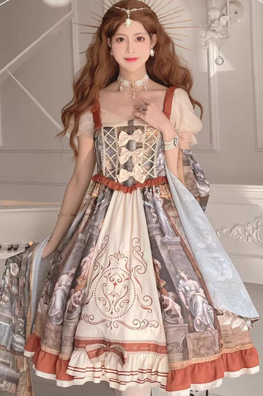 Multi-color Constantine Oil Painting Print Bowknot Classic Princess Lolita Dress