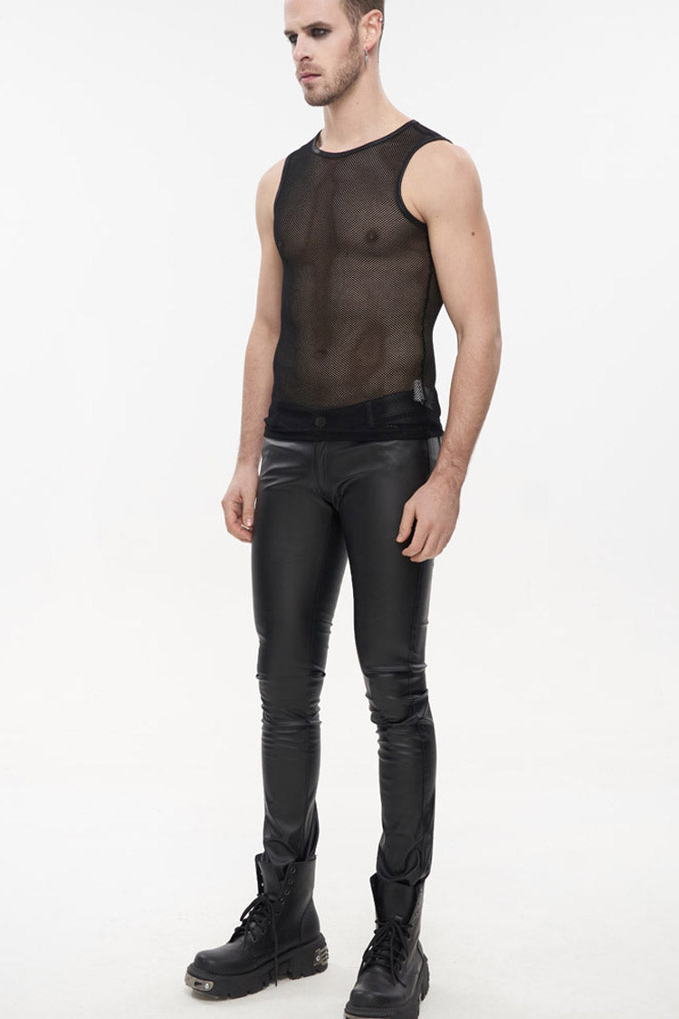 Black Gothic Elasticity Perspective Rhombus Net Yarn Sleeveles T-shirt