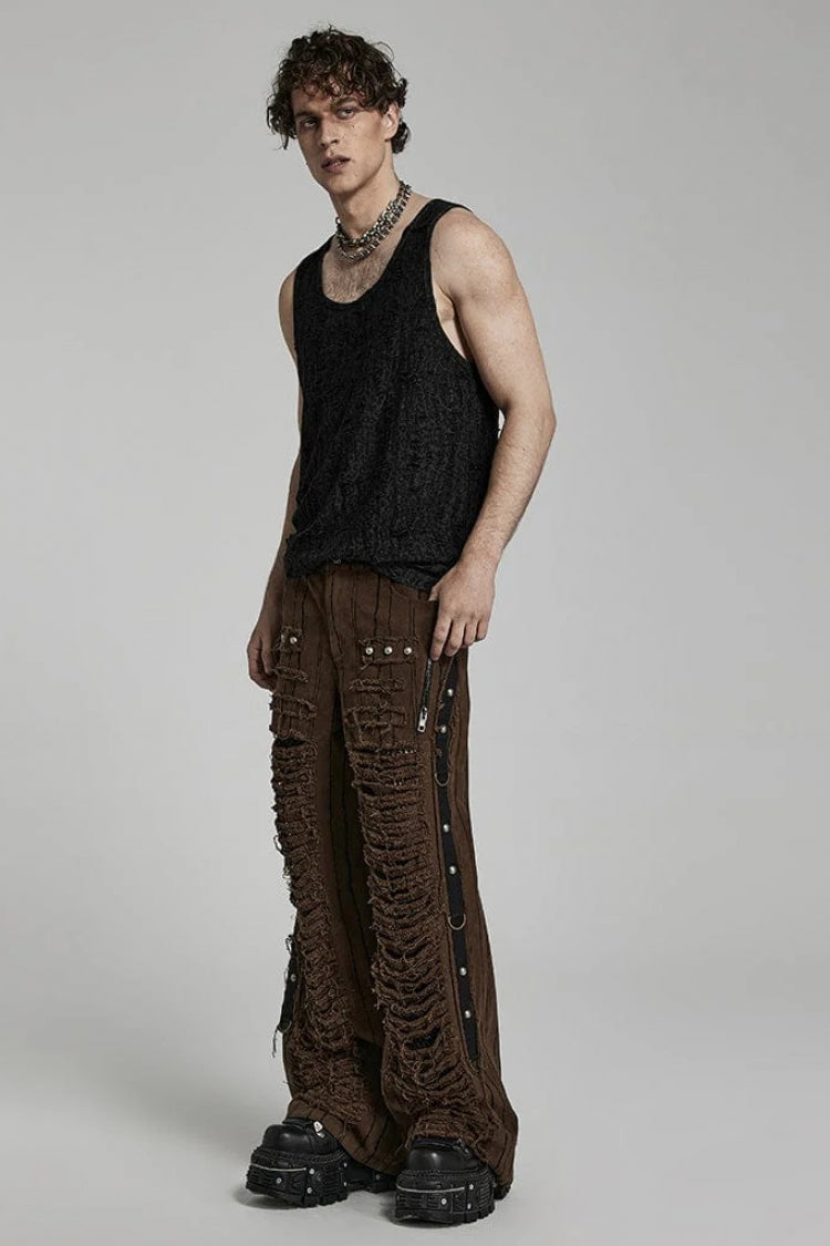 Sleeveless Print Ripped Steampunk Vest 2 Colors