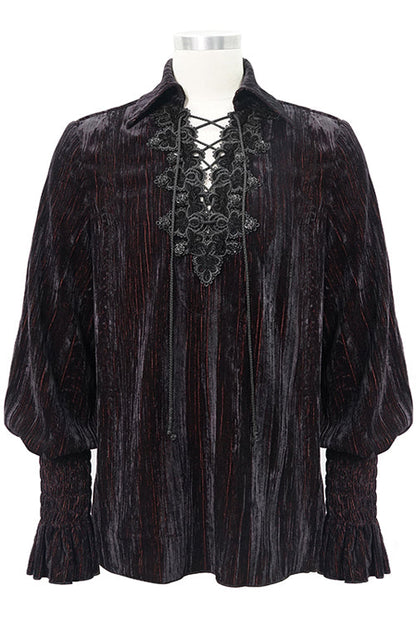 Black and Red Velvet Lantern Sleeves Loose Gothic Blouse