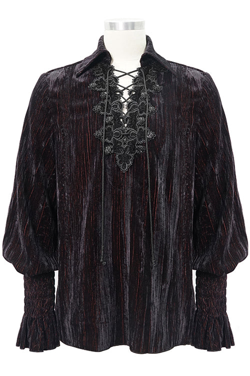 Black and Red Velvet Lantern Sleeves Loose Gothic Blouse
