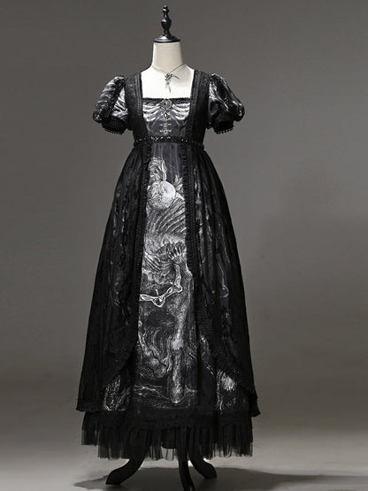 [pre-order Deadline: June 8] Phantom Knight Dark Gothic Square Neck Layered Dress (with Choker & Waist Belt)