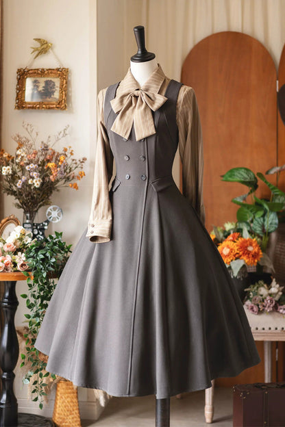 Grey [misty Shirt Forest] Square Collar Sleeveless Ruffled British Style Classic Lolita Jsk Dress