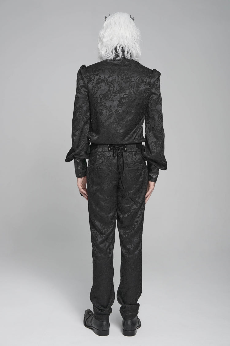 Black Stand Collar Long Lantern Sleeves Print Embroidery Gothic Blouse