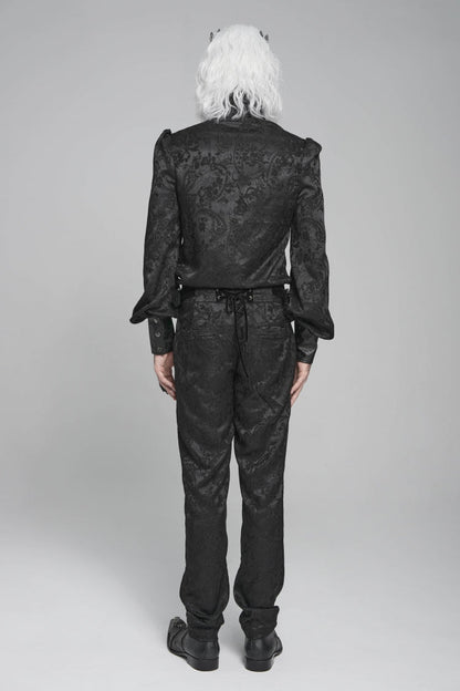 Black Stand Collar Long Lantern Sleeves Print Embroidery Gothic Blouse