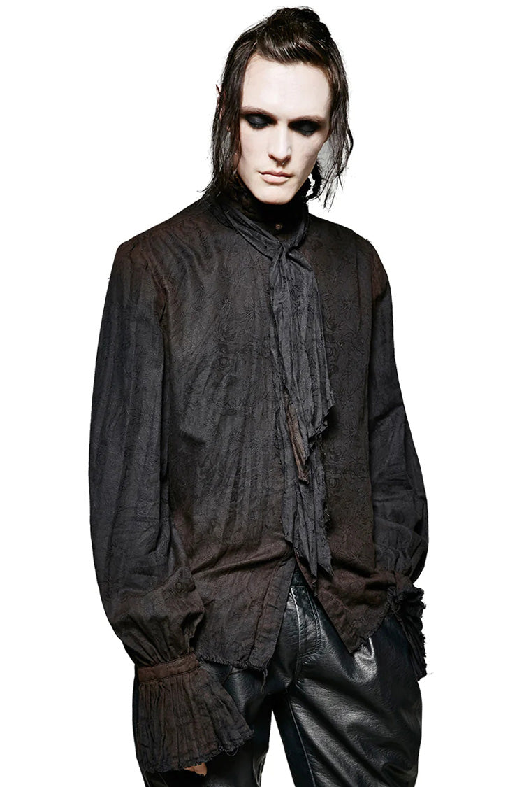 Black Long Lantern Sleeves Retro Metal Button Steampunk Tie Shirt