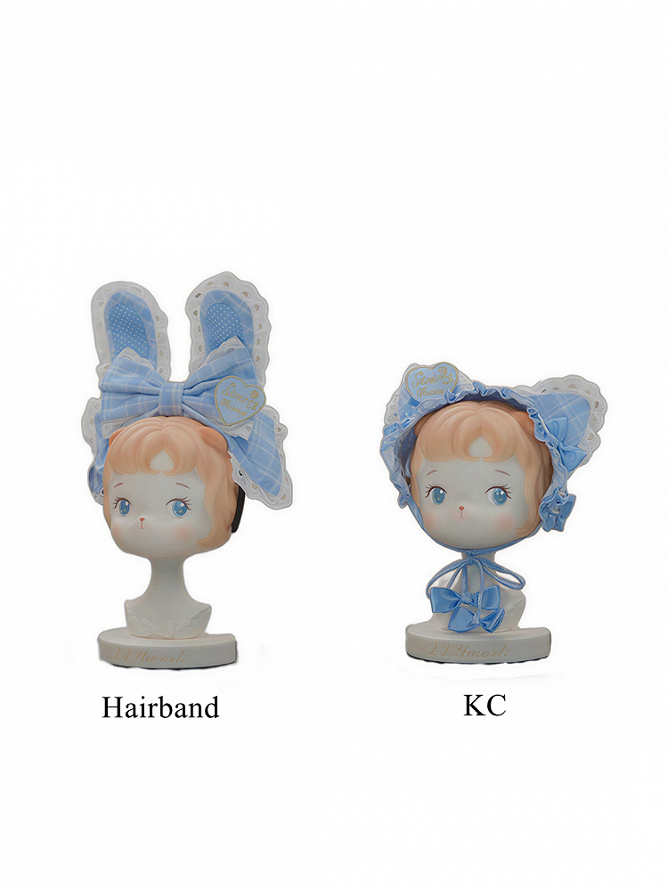 [pre-order Deadline: May 10] Blue/yellow/pink Sweetheart Lolita Ribbon Puff Sleeve Tiered Dress + Bunny Ear Full Set + Cat Ear Full Set