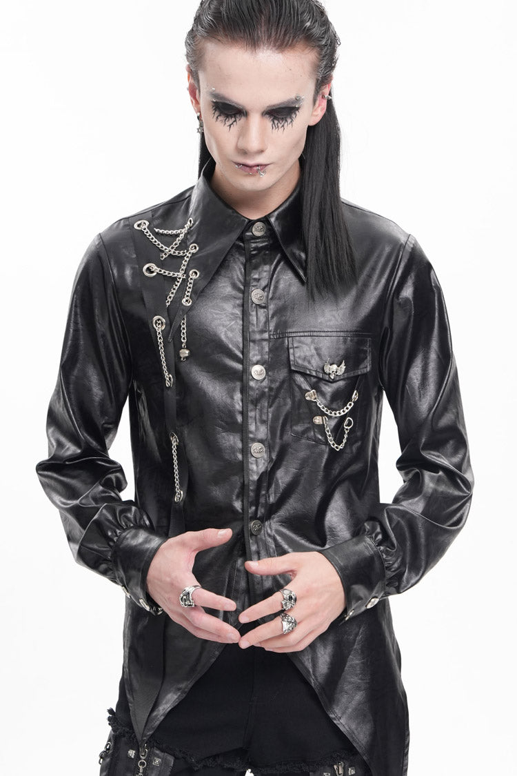 Black Long Sleeves Chain Eyelets Skull Gothic Blouse