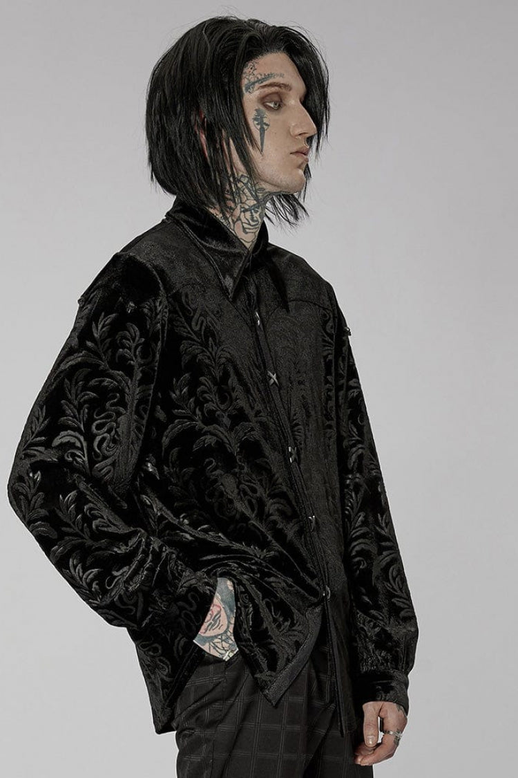 Black Stand Collar Print Stitching Gothic Blouse