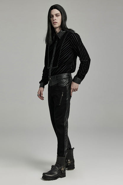 Black Lapel Collar Stitching Slim Gothic Blouse