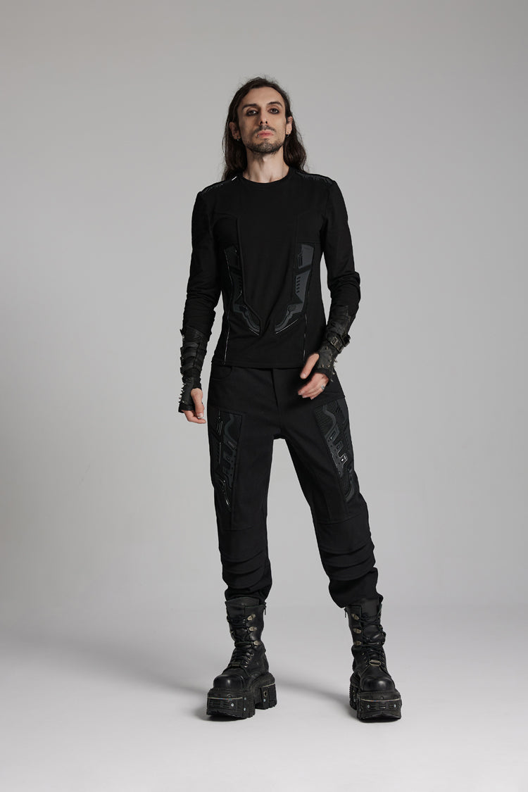 Black Round Collar Long Sleeves 3d Amor Patch Print Punk T-shirt