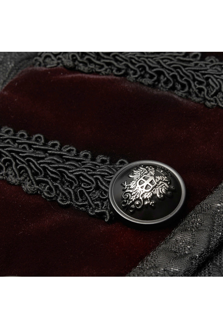 Black Jacquard Velvet Splice Weft Stand Up Collar Front Chest Breasted Decoration Gothic Vest