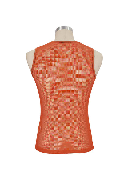 Orange Elasticity Perspective Rhombus Net Yarn Sleeveless Gothic T-shirt