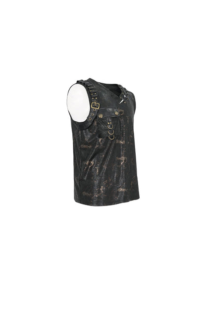 Black Personalized Print Big Pocket Buckle Punk Tank Top