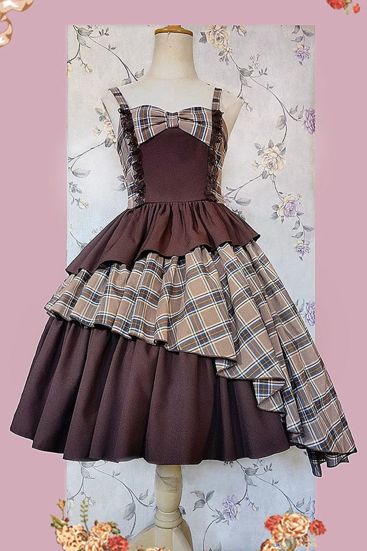 Multi-color Triple-layered Print Bowknot Lace Asymmetric Classic Lolita Dress 5 Colors